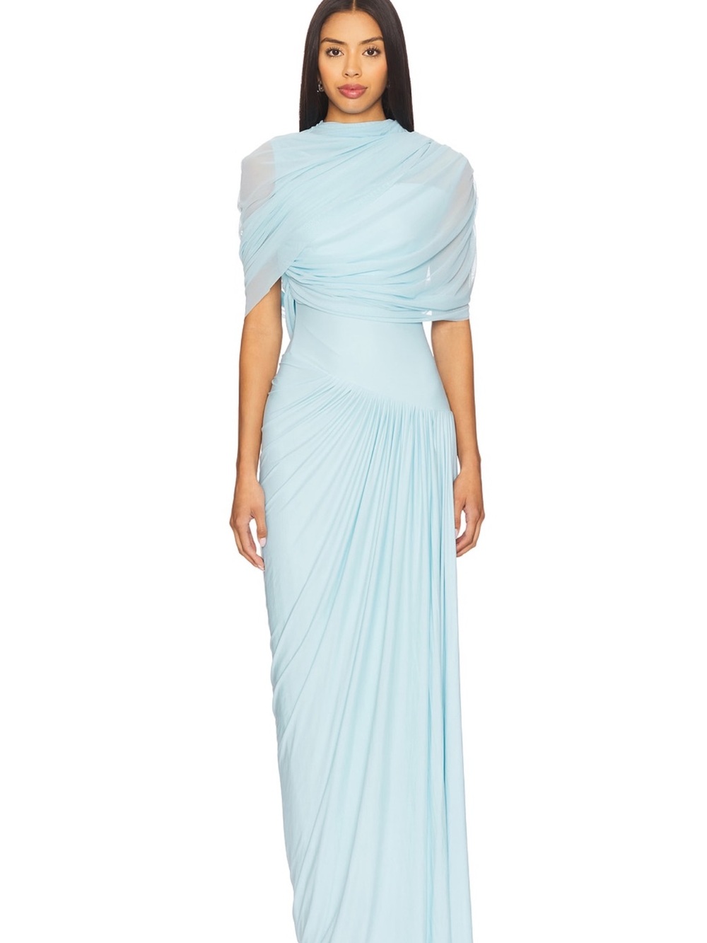 Deme by Gabriella Graceful Sky-Blue Draped Maxi Dress
